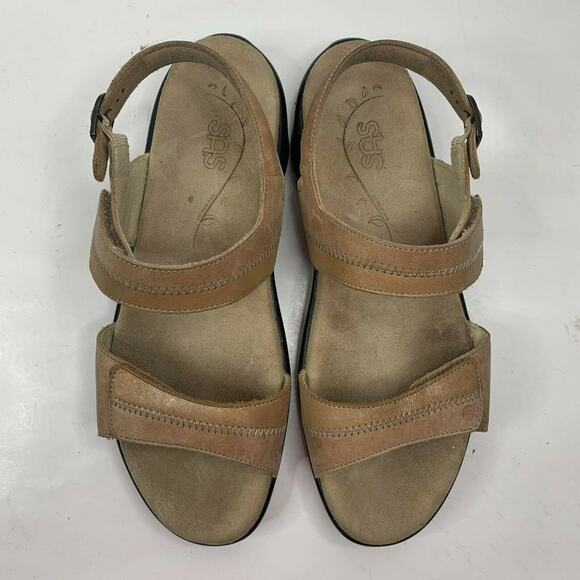 SAS Size 11 Nudu Sandal Dawn Beige Leather Slingback Shoes Adjustable Women's - Picture 5 of 10